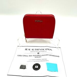 Furla Small Red Saffiano Zip Around Wallet #1130